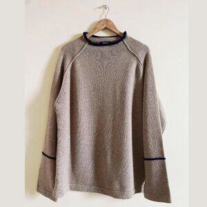 Vintage Rollneck Lambswool Blend Mens Sweater in Oat Navy XL